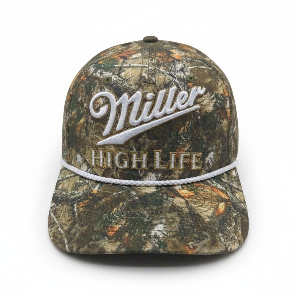 Miller High Life Camo Snapback Hat Mad Engine Beer Rope Trucker Cap Camouflage